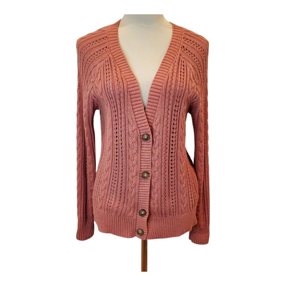 FAT FACE SZ 10 Women's Button-Front Open-weave Long-sleeve Cardigan Sweater